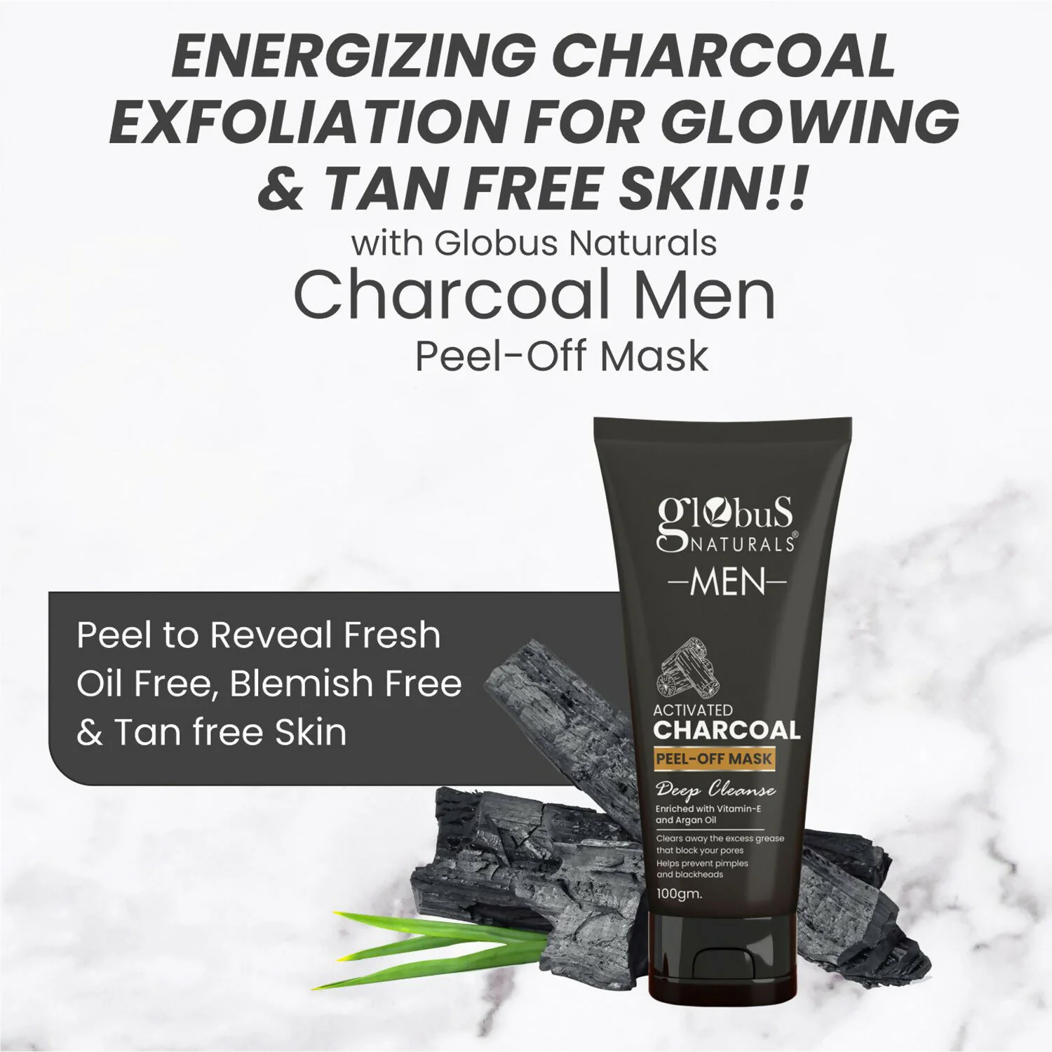 Globus Naturals Anti Pollution & Anti Acne Detox Charcoal Peel Off Mask For Men - Image 2