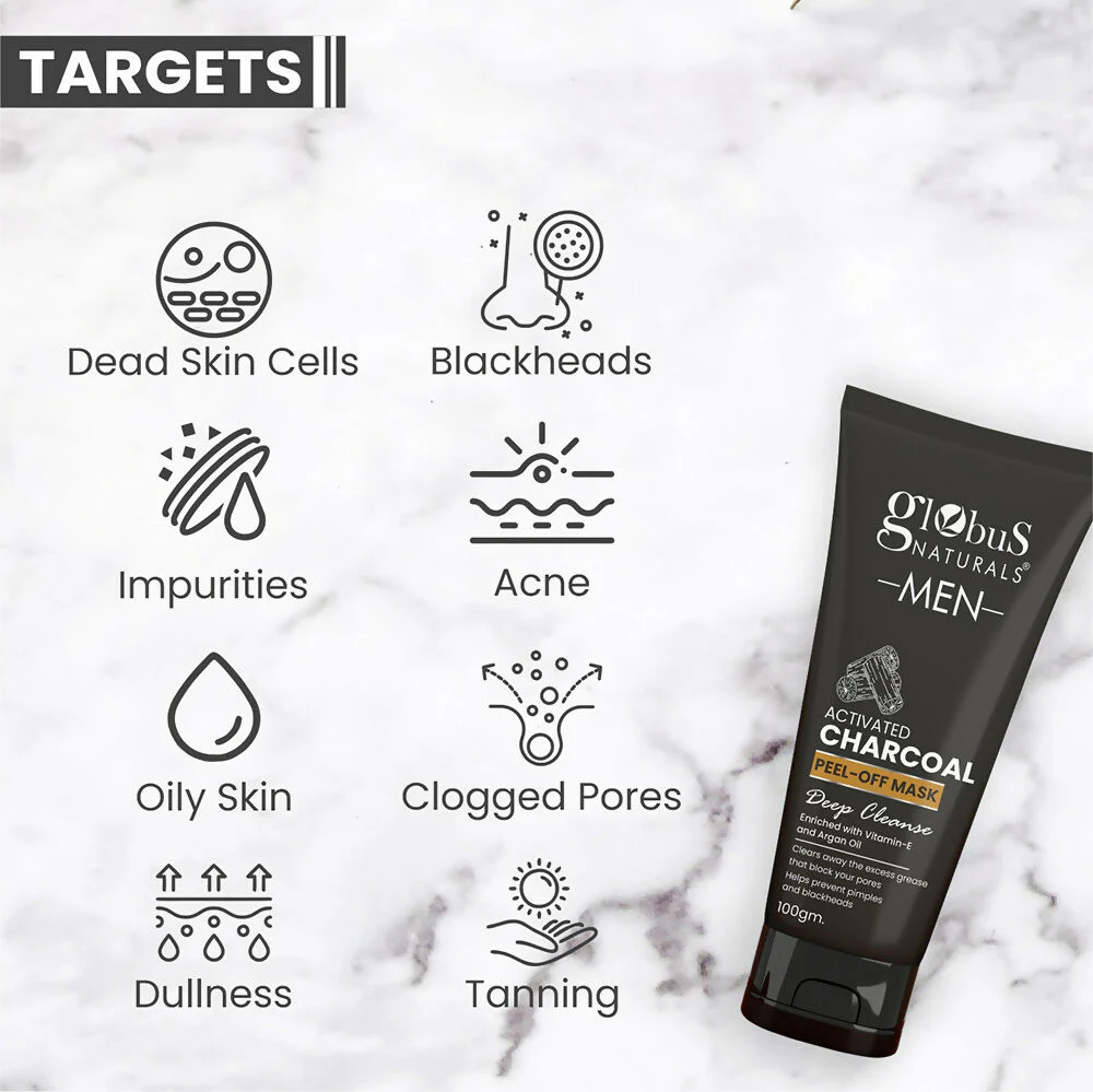 Globus Naturals Anti Pollution & Anti Acne Detox Charcoal Peel Off Mask For Men - Image 3