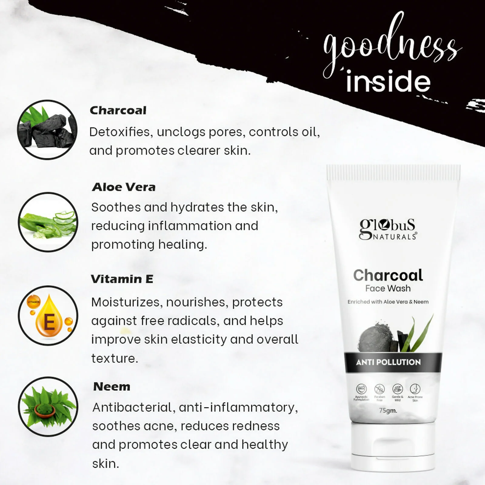 Globus Naturals Anti Pollution Charcoal Face Wash - Image 6