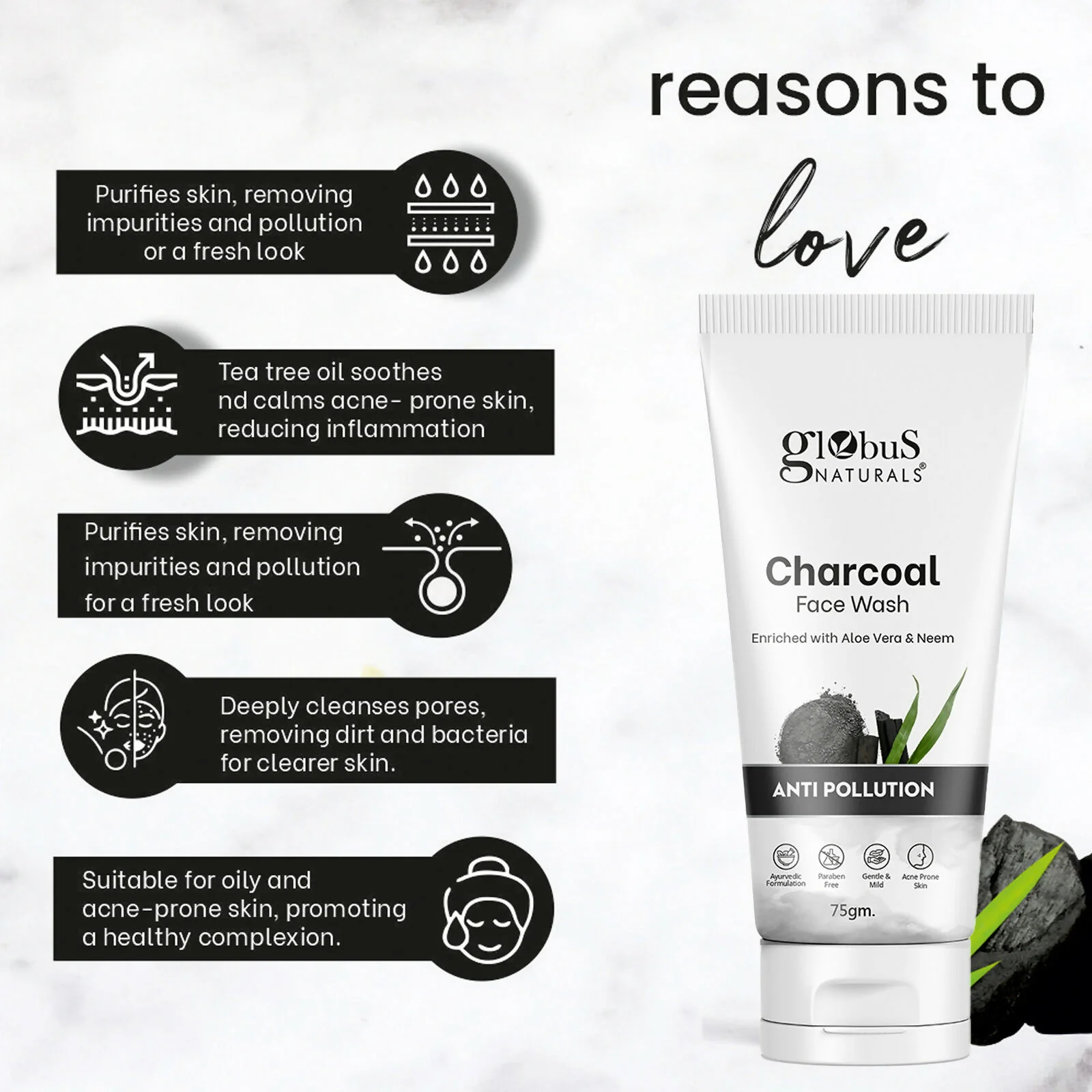 Globus Naturals Anti Pollution Charcoal Face Wash - Image 7