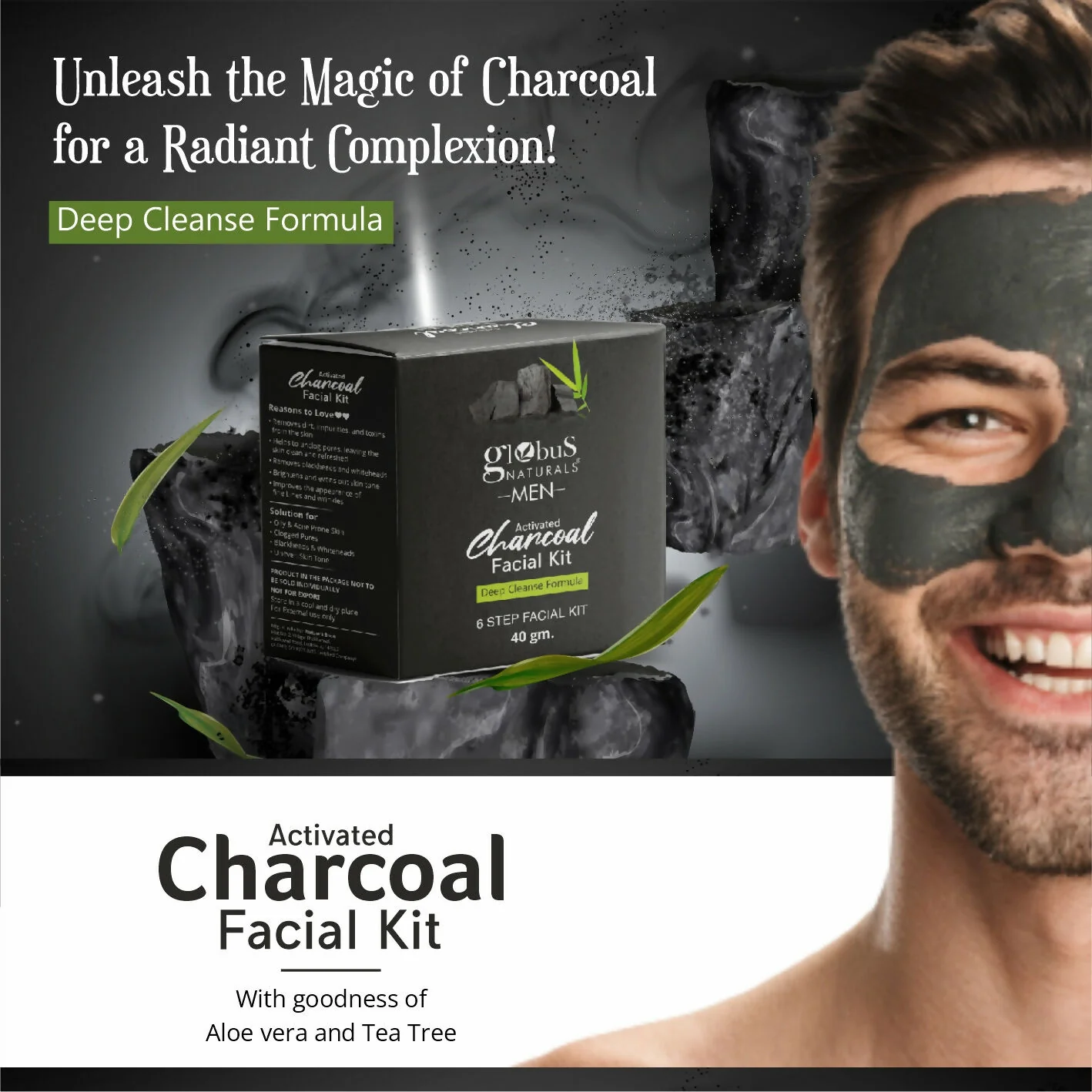Globus Naturals Anti-Pollution Charcoal Men 6 Step Facial Kit - Image 4