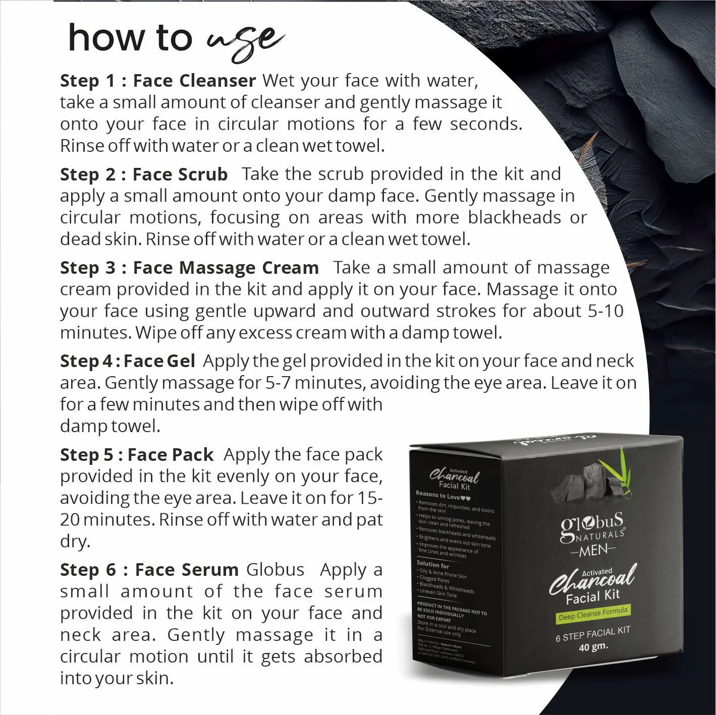 Globus Naturals Anti-Pollution Charcoal Men 6 Step Facial Kit - Image 6