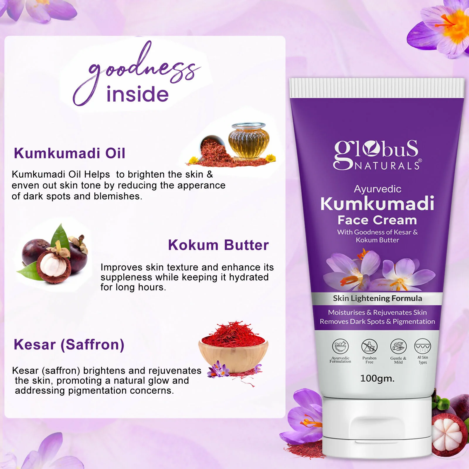 Globus Naturals Ayurvedic Kumkumadi Skin Lightening Face Cream - Image 5