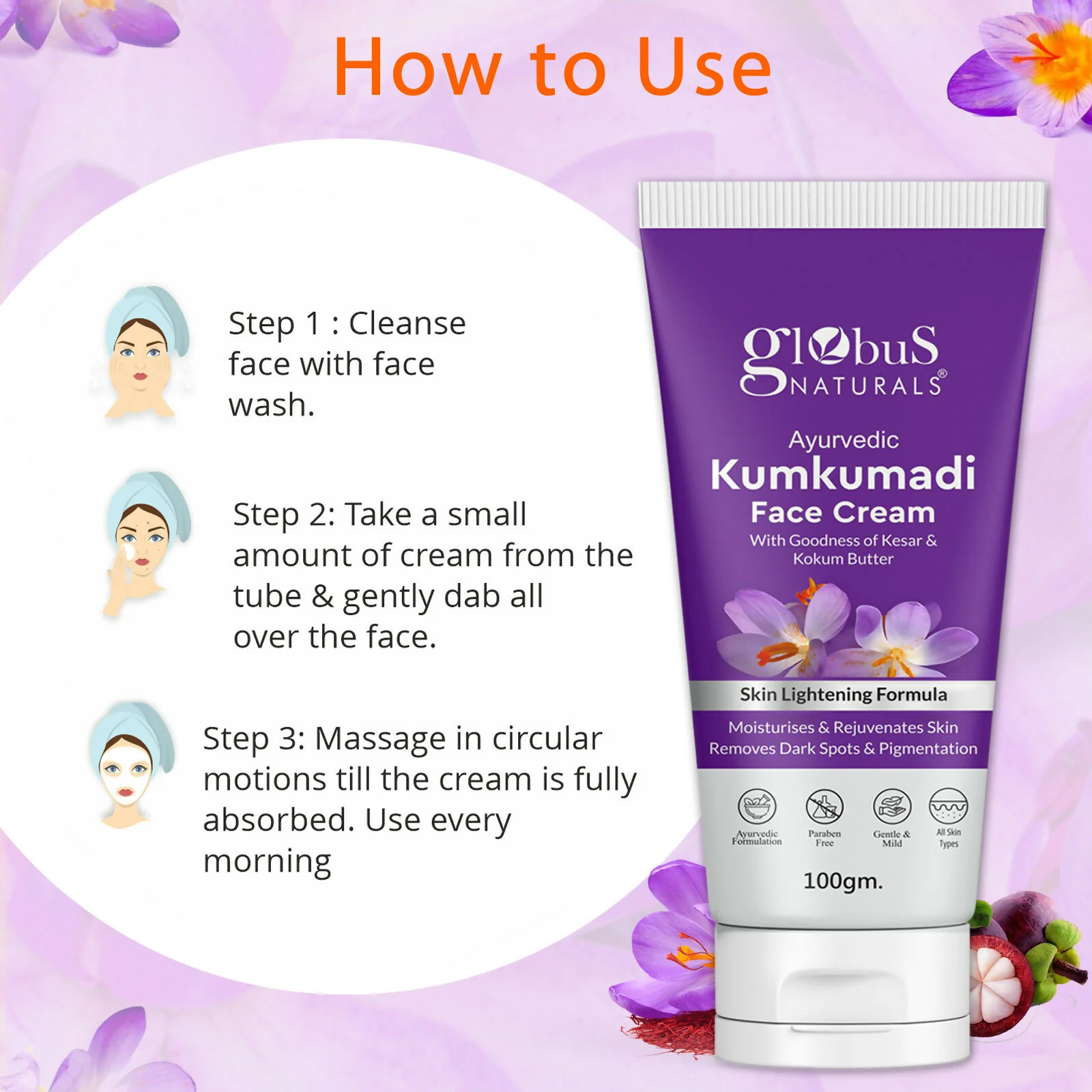 Globus Naturals Ayurvedic Kumkumadi Skin Lightening Face Cream - Image 6