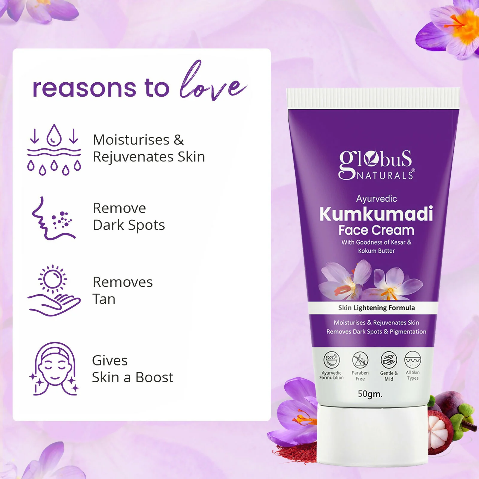 Globus Naturals Ayurvedic Kumkumadi Skin Lightening Face Cream - Image 4