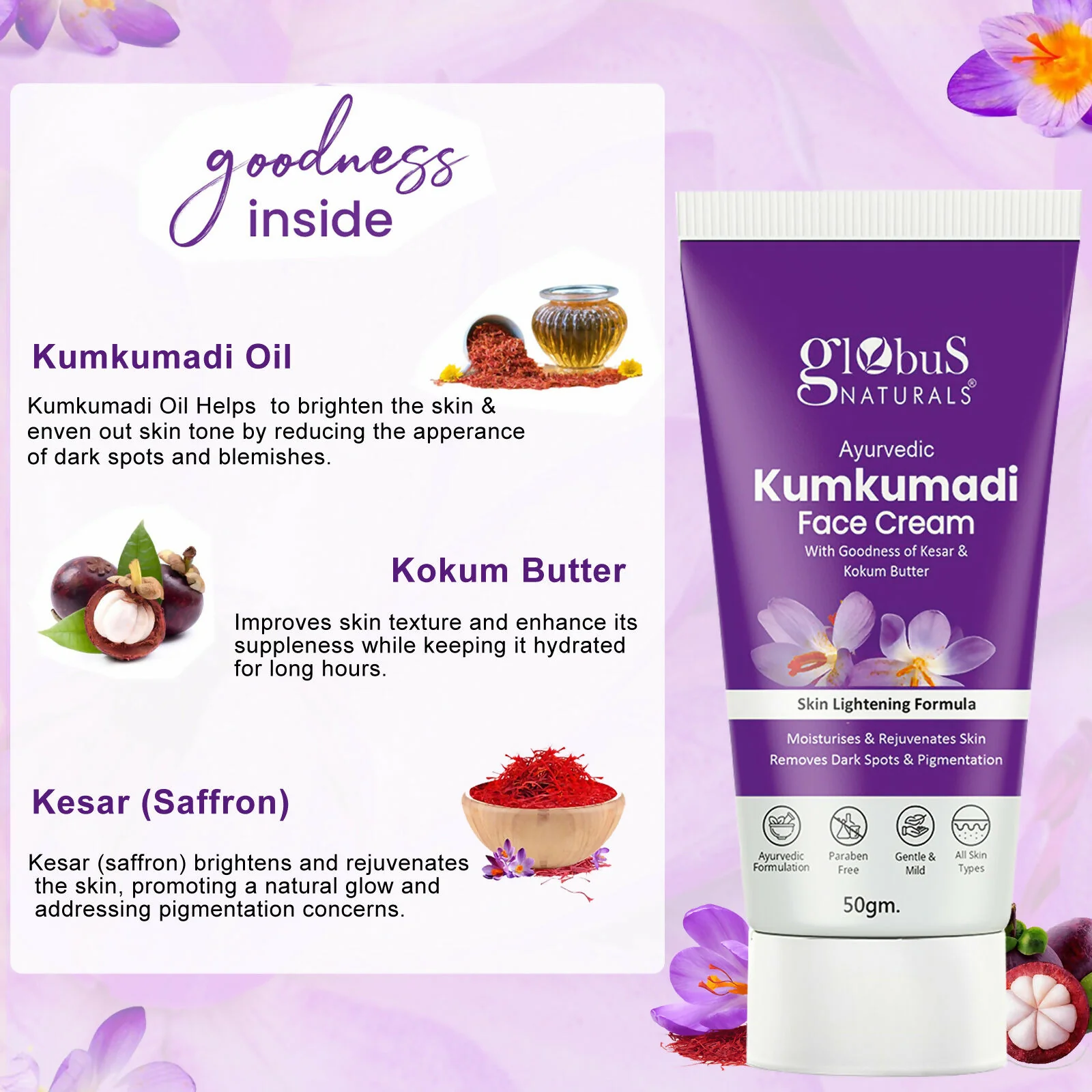 Globus Naturals Ayurvedic Kumkumadi Skin Lightening Face Cream - Image 5