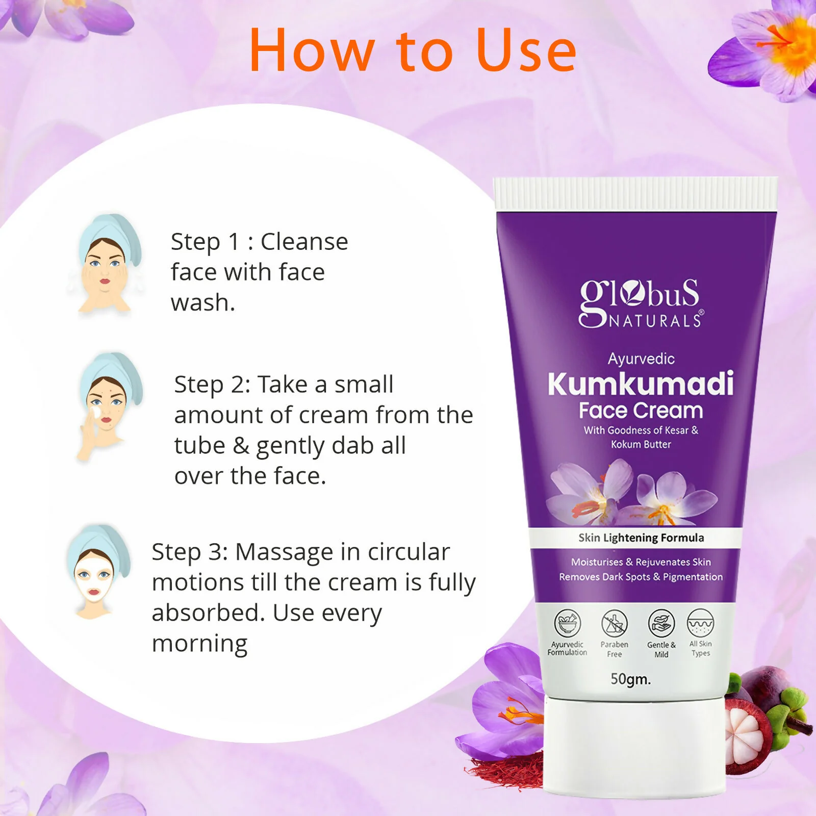 Globus Naturals Ayurvedic Kumkumadi Skin Lightening Face Cream - Image 6