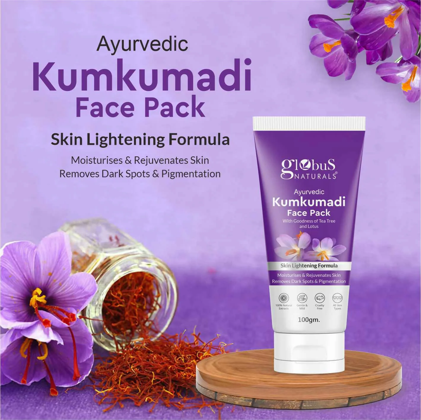 Globus Naturals Ayurvedic Kumkumadi Skin Lightening Face Pack, Suitable For All Skin Types - Image 2