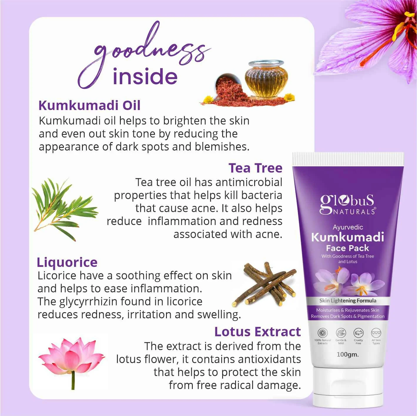 Globus Naturals Ayurvedic Kumkumadi Skin Lightening Face Pack, Suitable For All Skin Types - Image 4