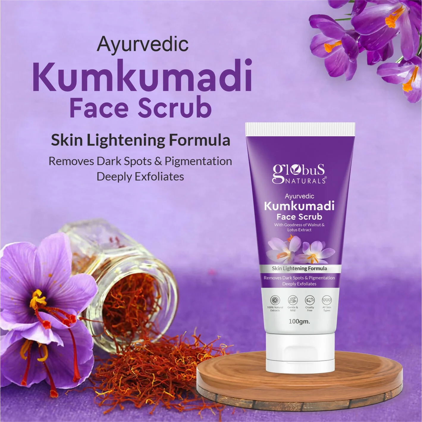 Globus Naturals Ayurvedic Kumkumadi Skin Lightening Face Scrub - Image 2