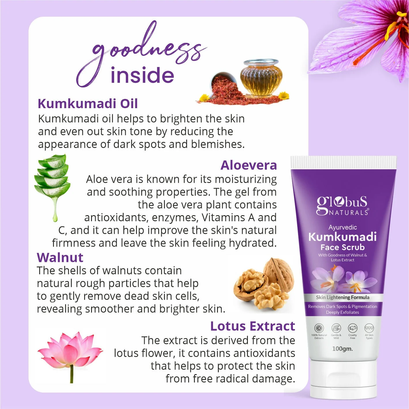 Globus Naturals Ayurvedic Kumkumadi Skin Lightening Face Scrub - Image 4