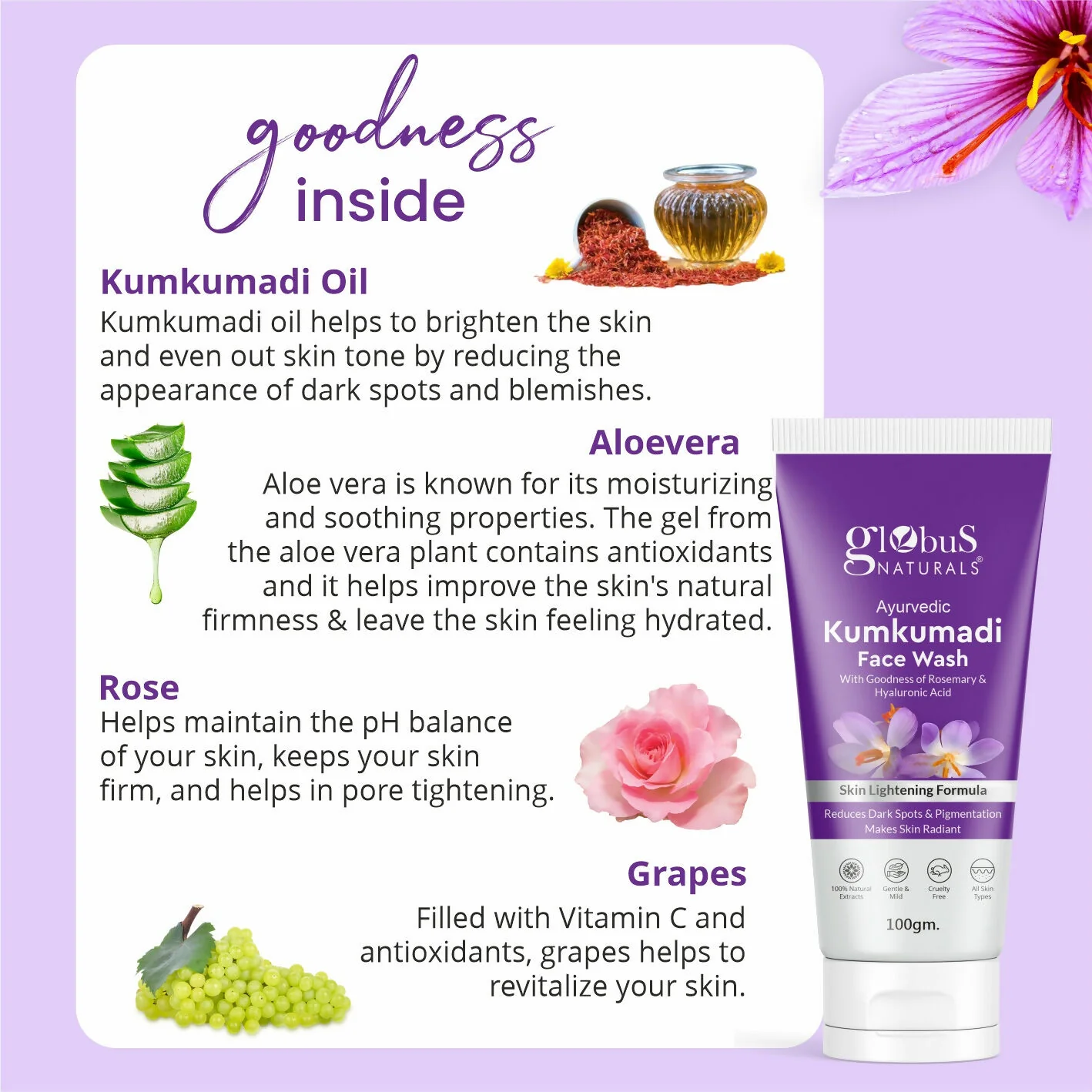 Globus Naturals Ayurvedic Kumkumadi Skin Lightening Face Wash - Image 4