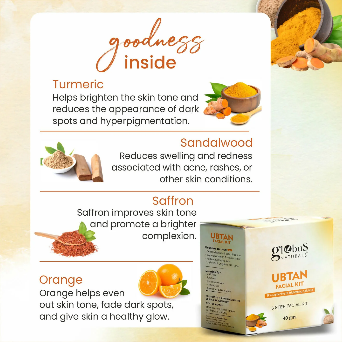 Globus Naturals Brightening Ubtan 6 Step Facial Kit - Image 6
