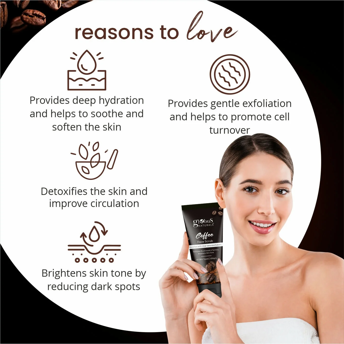 Globus Naturals Coffee Face Scrub Enriched with Aloe Vera and kokum For All Skin Types - Image 4