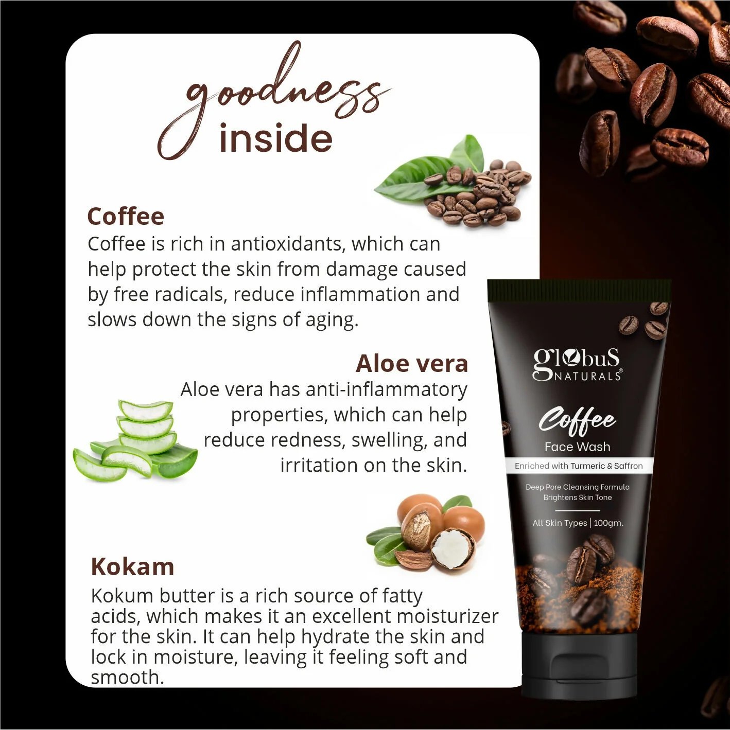 Globus Naturals Coffee Face Scrub Enriched with Aloe Vera and kokum For All Skin Types - Image 5