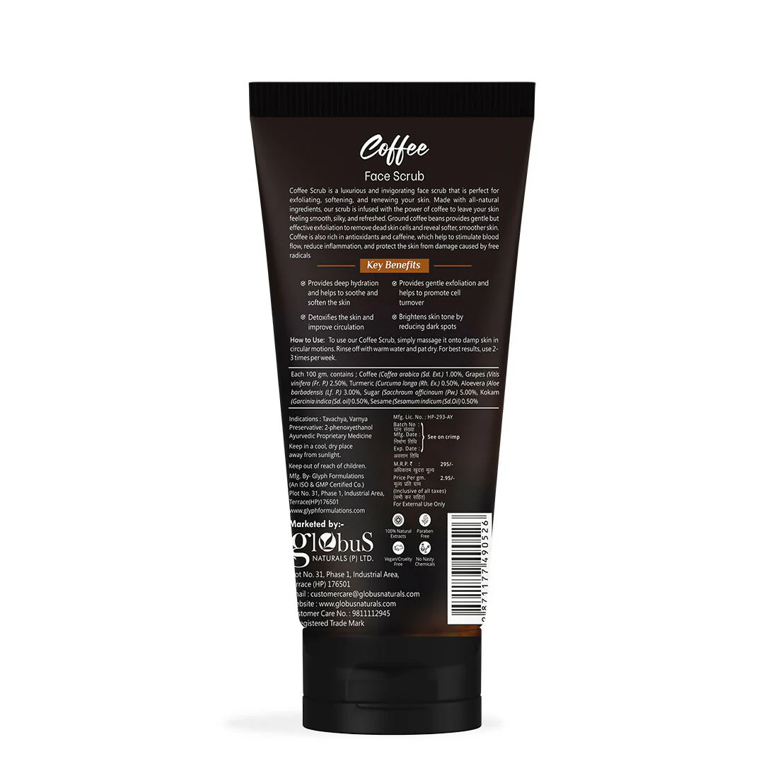Globus Naturals Coffee Face Scrub Enriched with Aloe Vera and kokum For All Skin Types - Image 7
