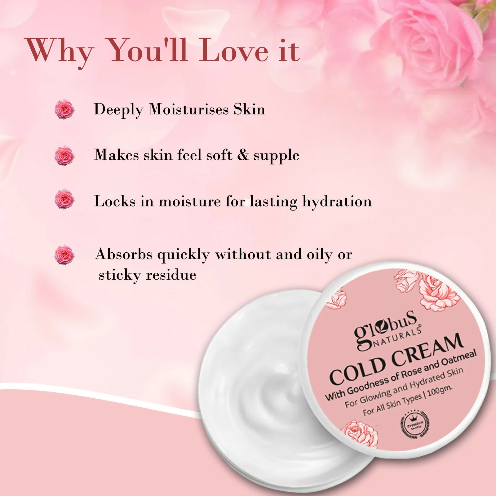 Globus Naturals Cold Cream with Goodness of Rose & Oatmeal For Glowing and Hydrated Skin, All Skin Types - Image 7