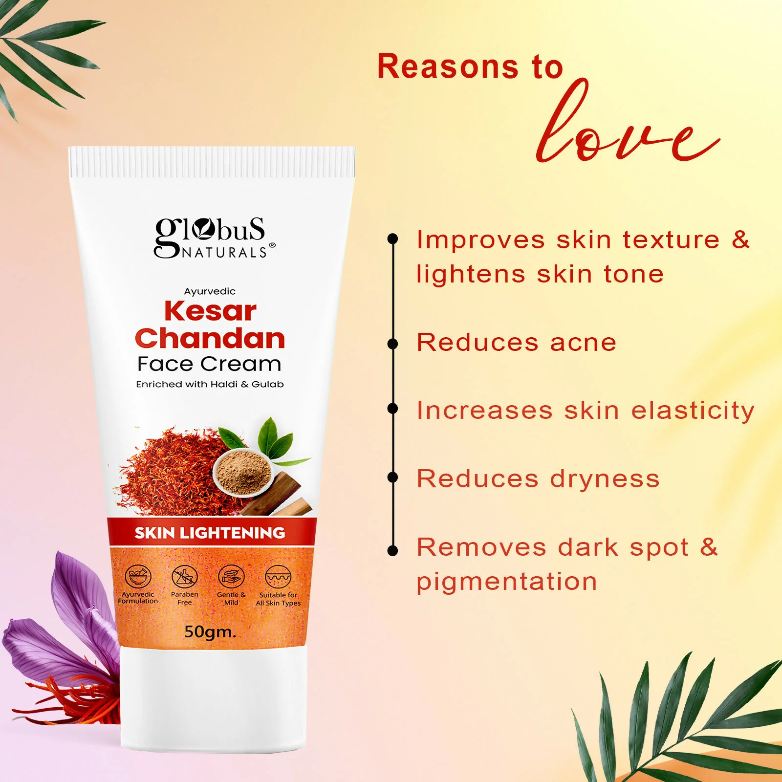 Globus Naturals Daily Glow Kesar Chandan Face Cream with SPF, Skin Lightening Formula For All Skin Types - Image 4
