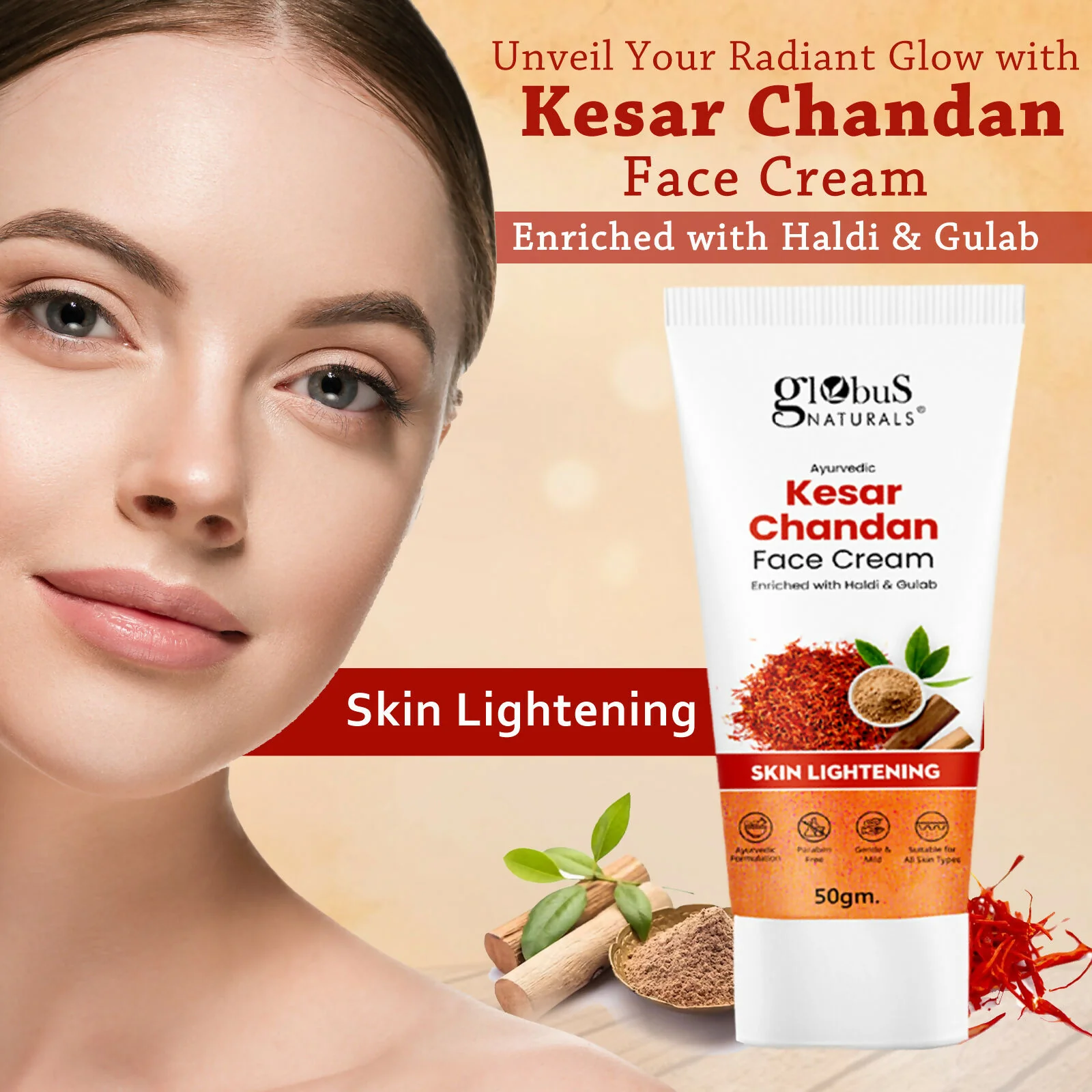 Globus Naturals Daily Glow Kesar Chandan Face Cream with SPF, Skin Lightening Formula For All Skin Types - Image 9