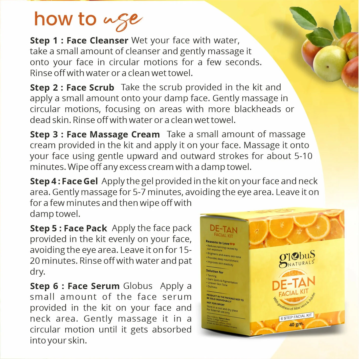 Globus Naturals De-Tan 6 Step Facial Kit - Image 7