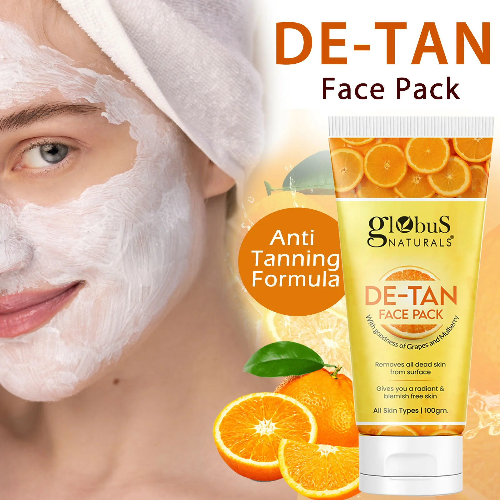 Globus Naturals De Tan Face Pack, Suitable For All Skin Types - Image 3