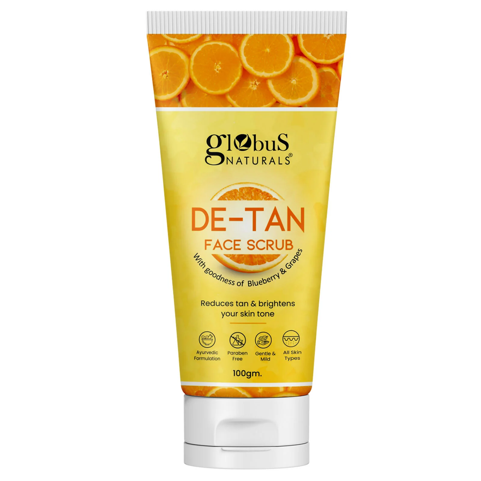 Globus Naturals De Tan Face Scrub, Suitable For All Skin Types