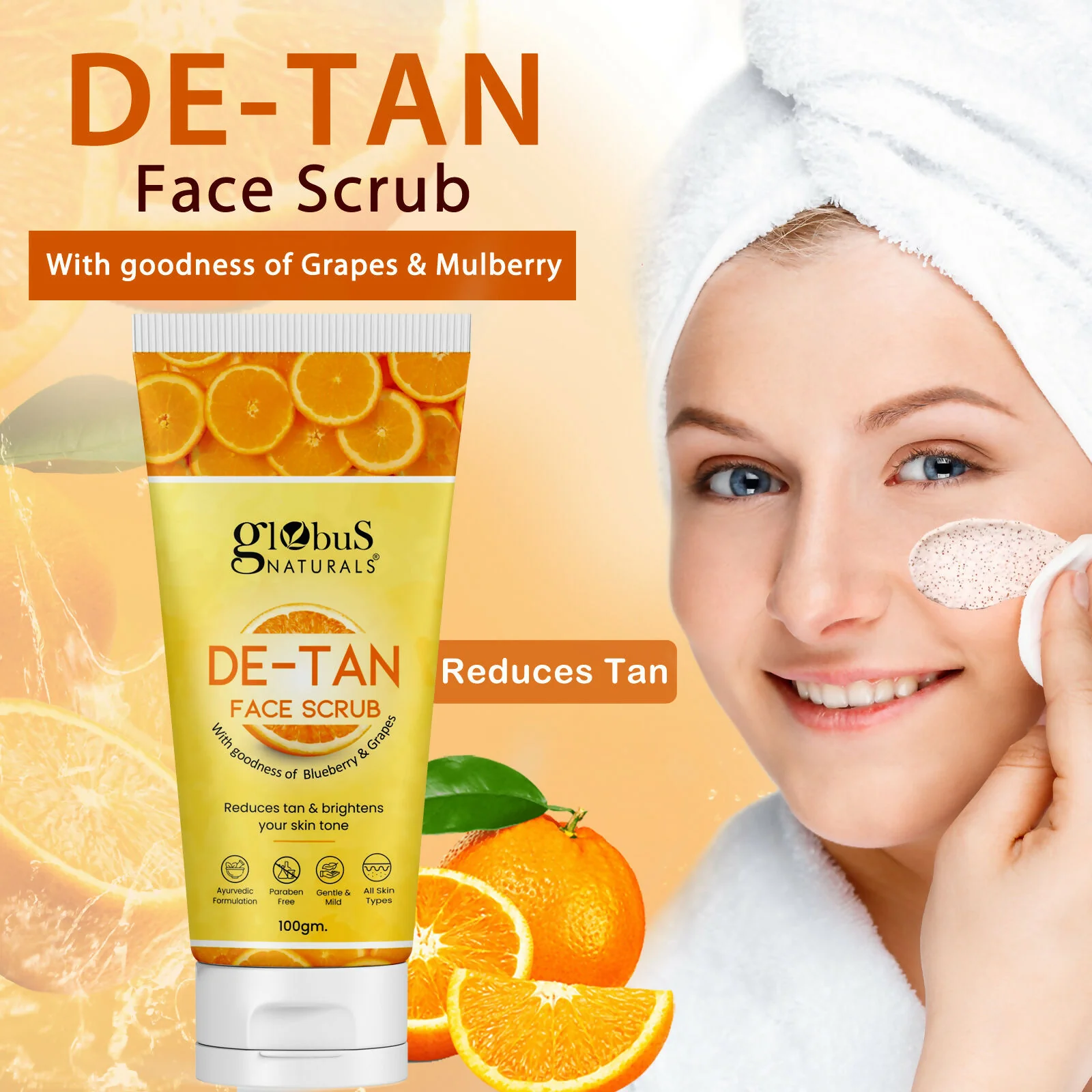 Globus Naturals De Tan Face Scrub, Suitable For All Skin Types - Image 2