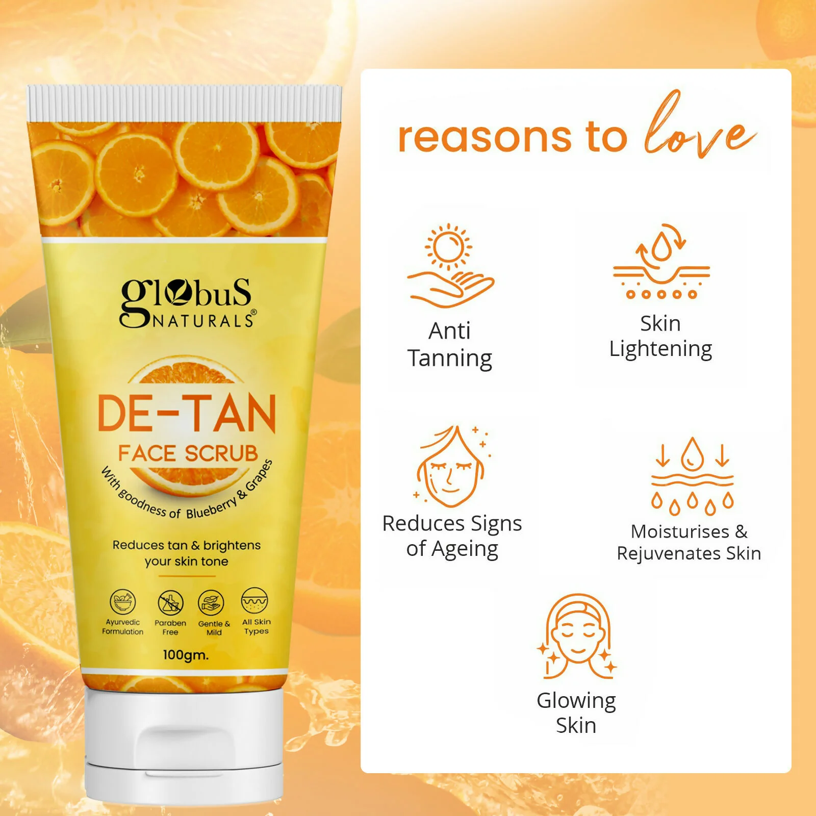 Globus Naturals De Tan Face Scrub, Suitable For All Skin Types - Image 3