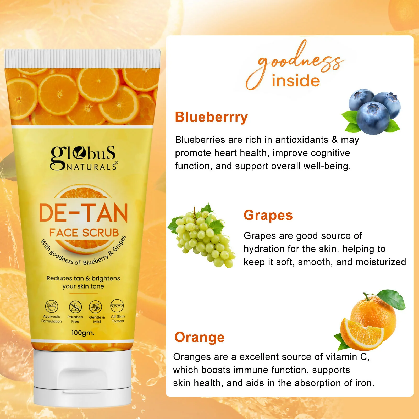 Globus Naturals De Tan Face Scrub, Suitable For All Skin Types - Image 4