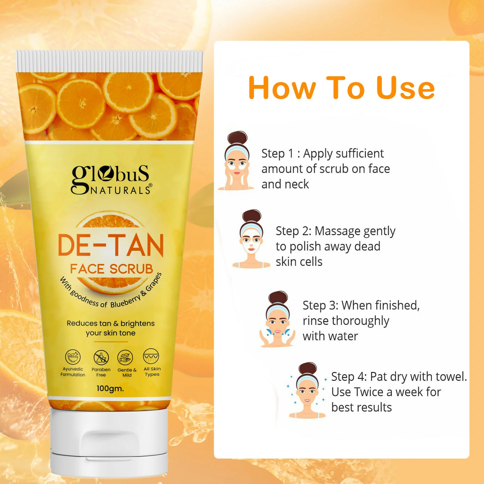 Globus Naturals De Tan Face Scrub, Suitable For All Skin Types - Image 5