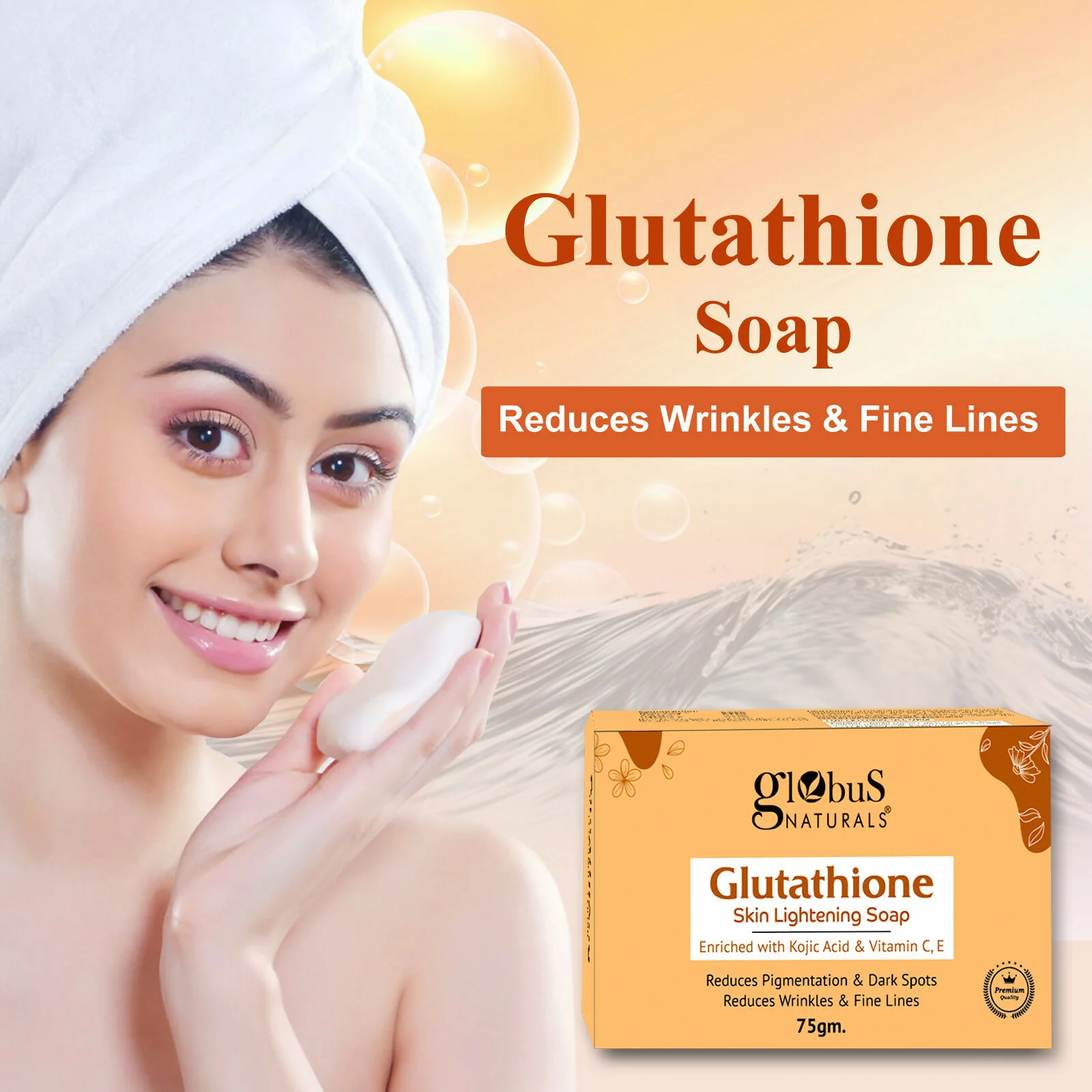 Globus Naturals Glutathione Skin Lightening Soap Enriched with Kojic Acid & Vitamin C, E, Reduces Dark Spots, Wrinkles & Fine Lines - Image 4