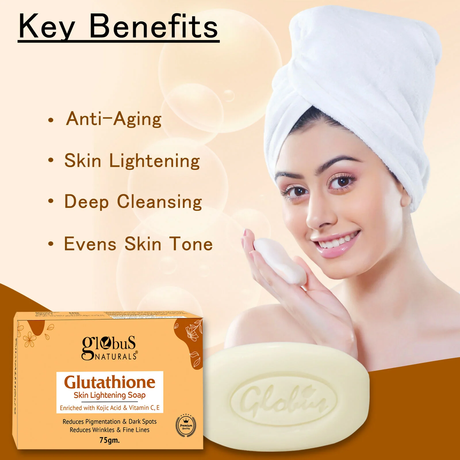 Globus Naturals Glutathione Skin Lightening Soap Enriched with Kojic Acid & Vitamin C, E, Reduces Dark Spots, Wrinkles & Fine Lines - Image 5