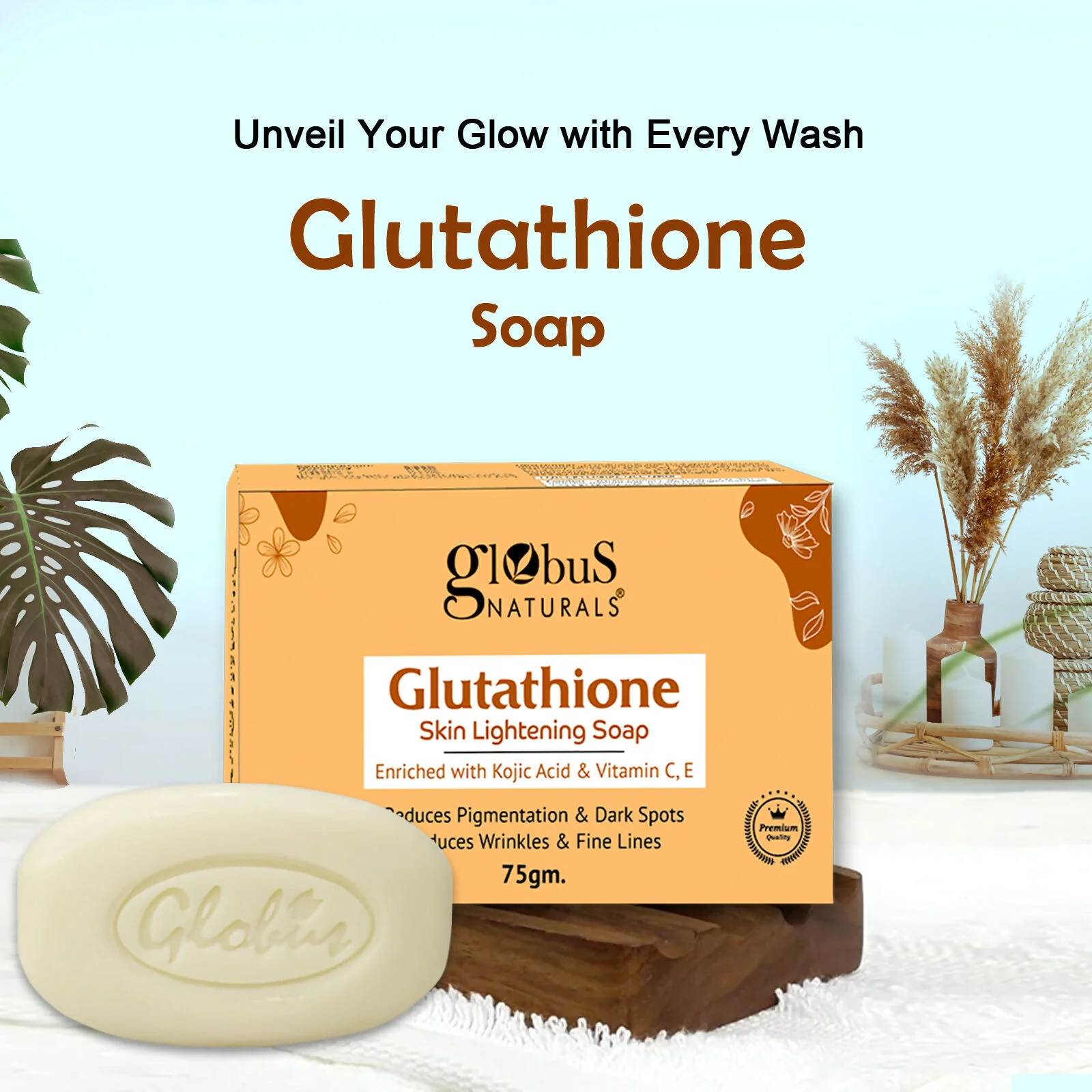 Globus Naturals Glutathione Skin Lightening Soap Enriched with Kojic Acid & Vitamin C, E, Reduces Dark Spots, Wrinkles & Fine Lines - Image 9