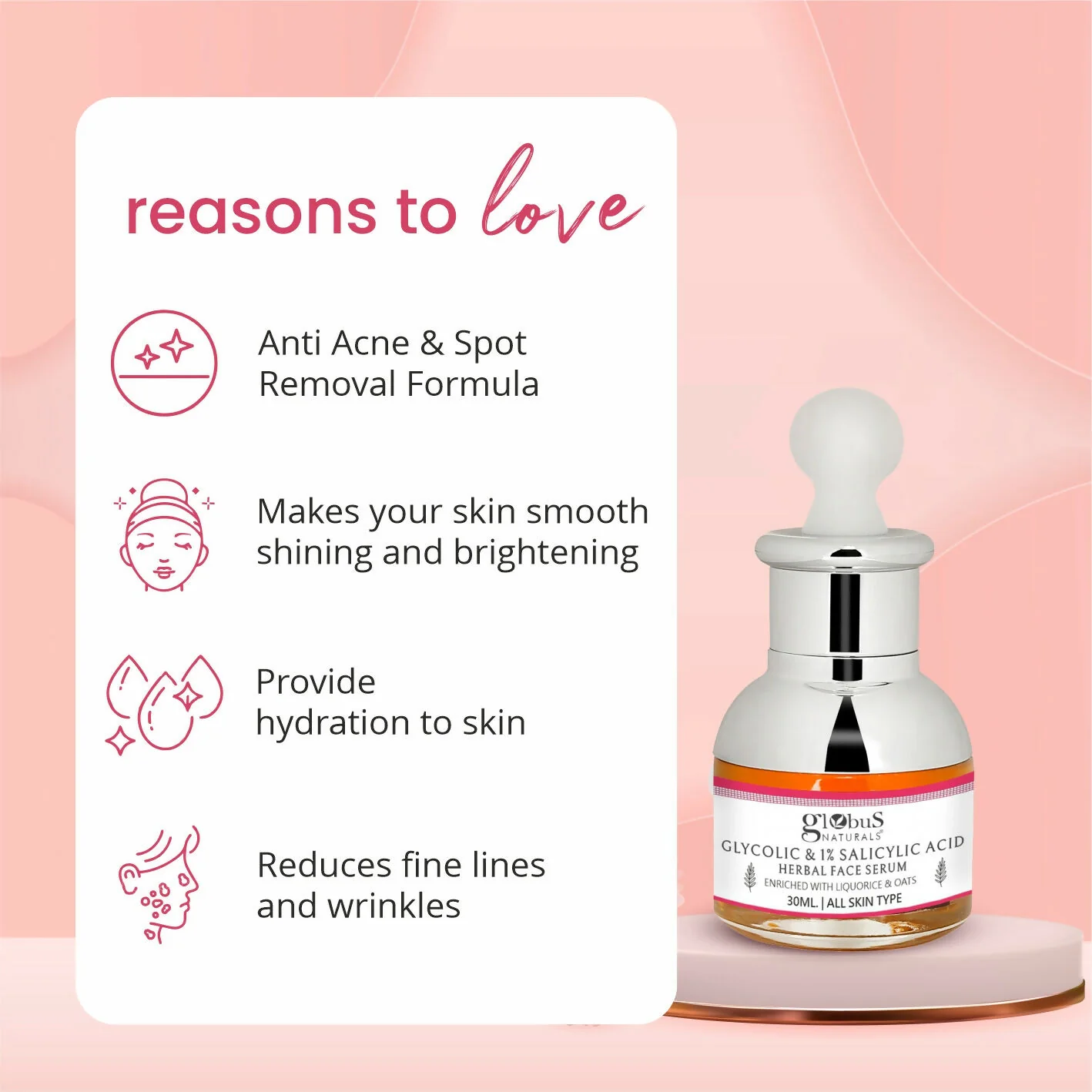 Globus Naturals Glycolic & 1% Salicylic Acid Anti Acne Face Serum - Image 3