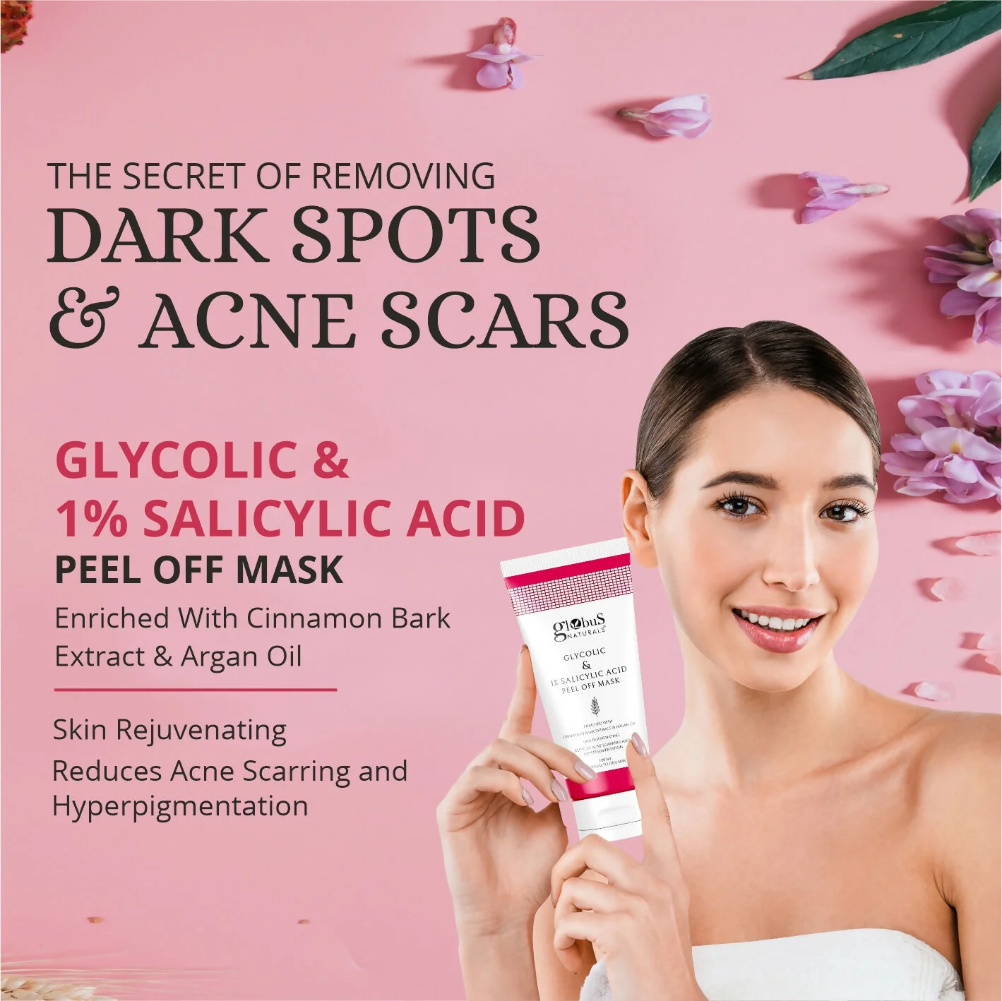 Globus Naturals Glycolic & 1% Salicylic Acid Anti Acne Peel Off Mask - Image 4