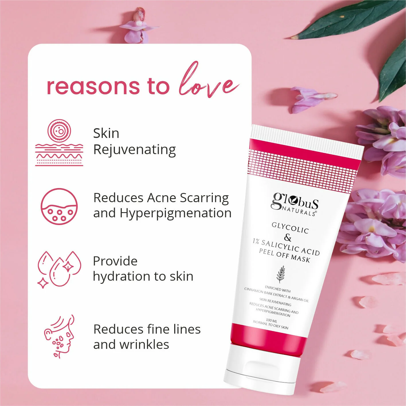 Globus Naturals Glycolic & 1% Salicylic Acid Anti Acne Peel Off Mask - Image 8