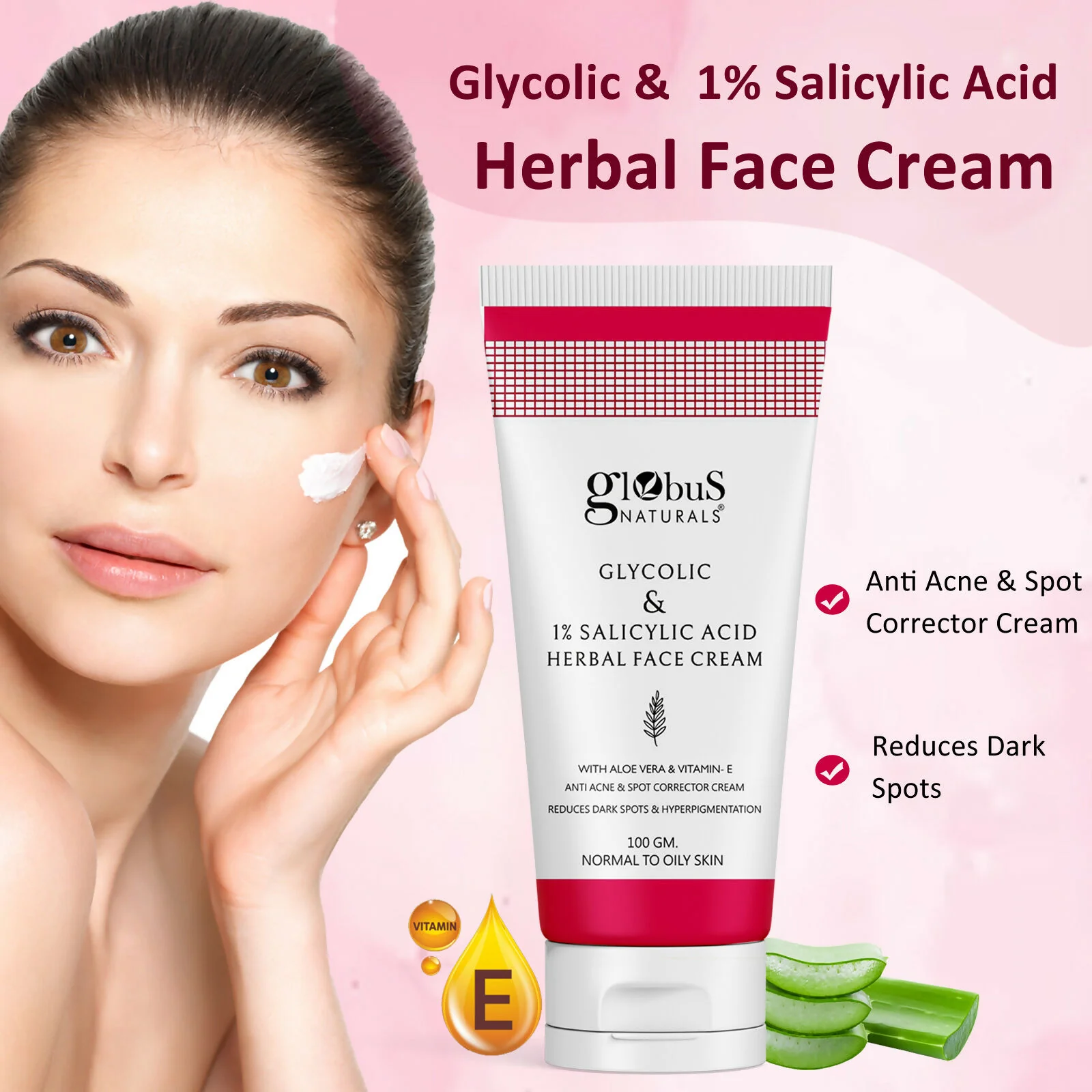 Globus Naturals Glycolic & 1% Salicylic Acid Herbal Anti Acne Face Cream - Image 3