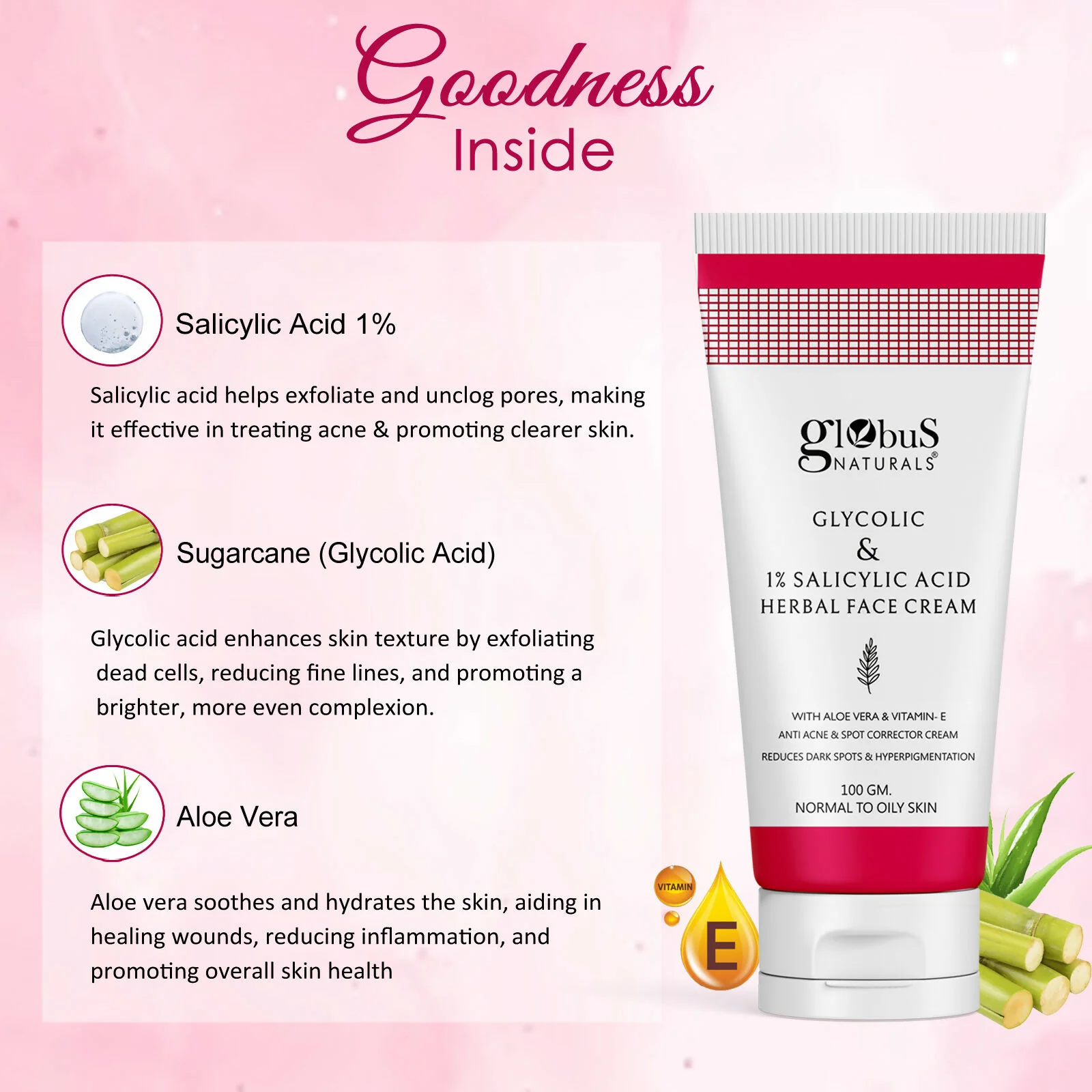 Globus Naturals Glycolic & 1% Salicylic Acid Herbal Anti Acne Face Cream - Image 5