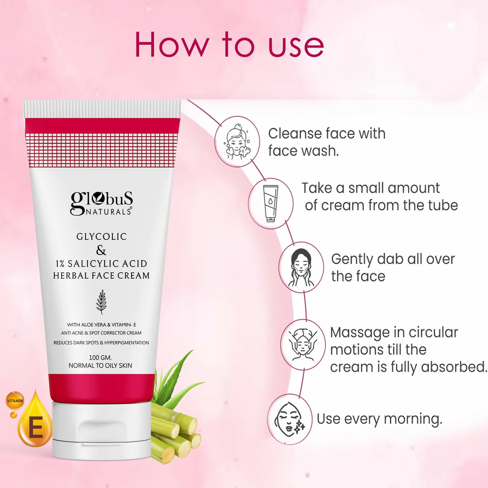 Globus Naturals Glycolic & 1% Salicylic Acid Herbal Anti Acne Face Cream - Image 6