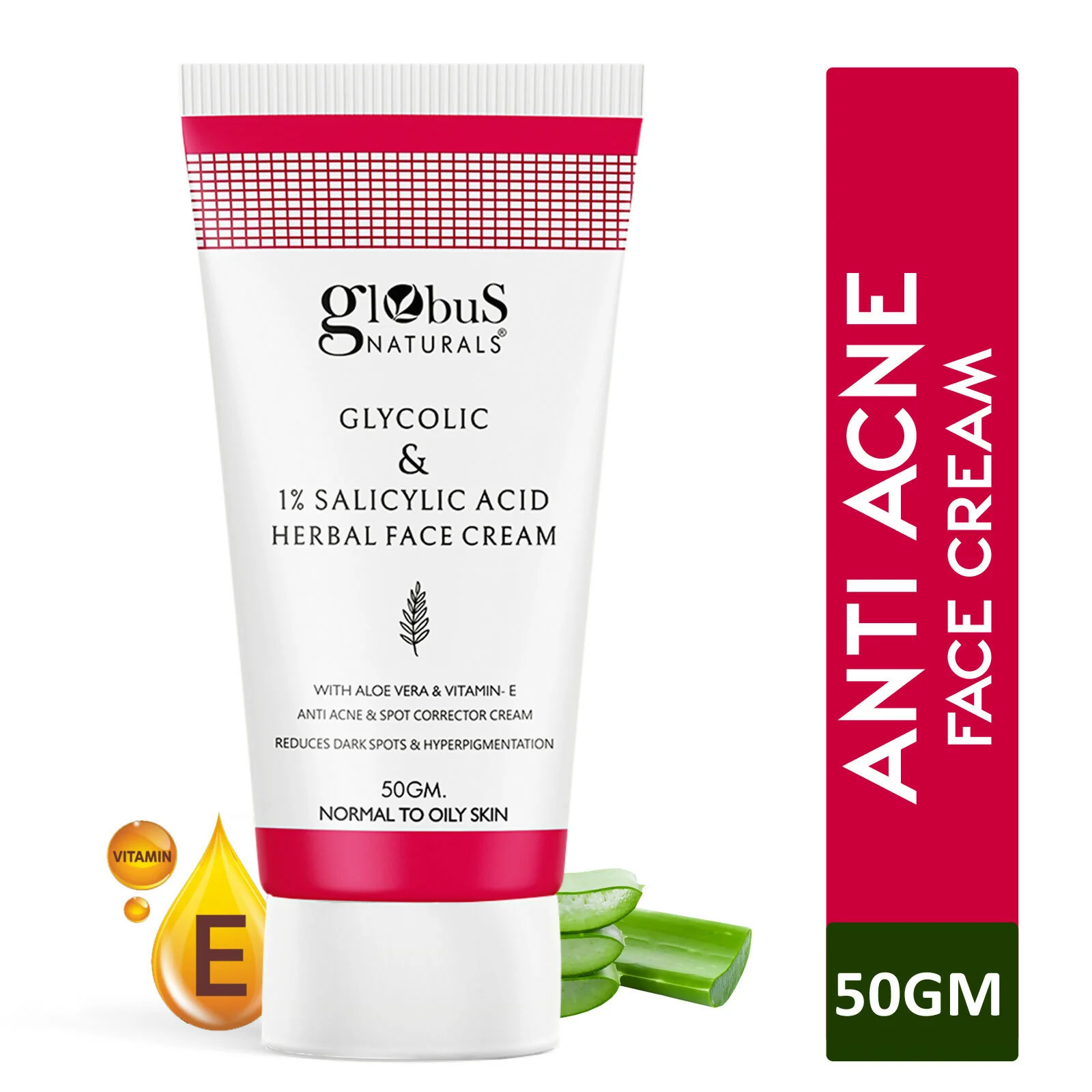 Globus Naturals Glycolic & 1% Salicylic Acid Herbal Anti Acne Face Cream - Image 2