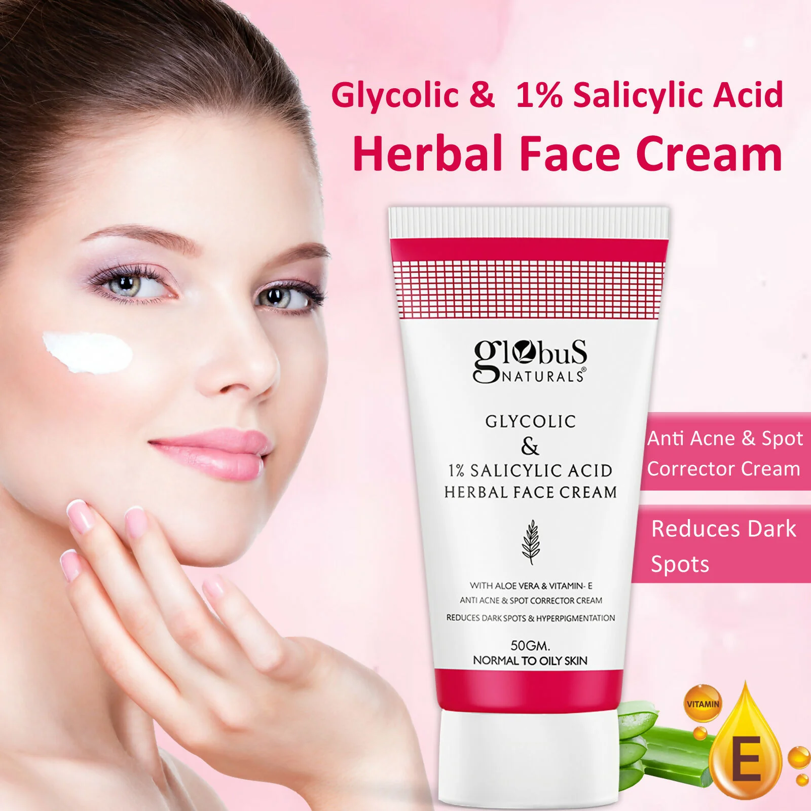 Globus Naturals Glycolic & 1% Salicylic Acid Herbal Anti Acne Face Cream - Image 3