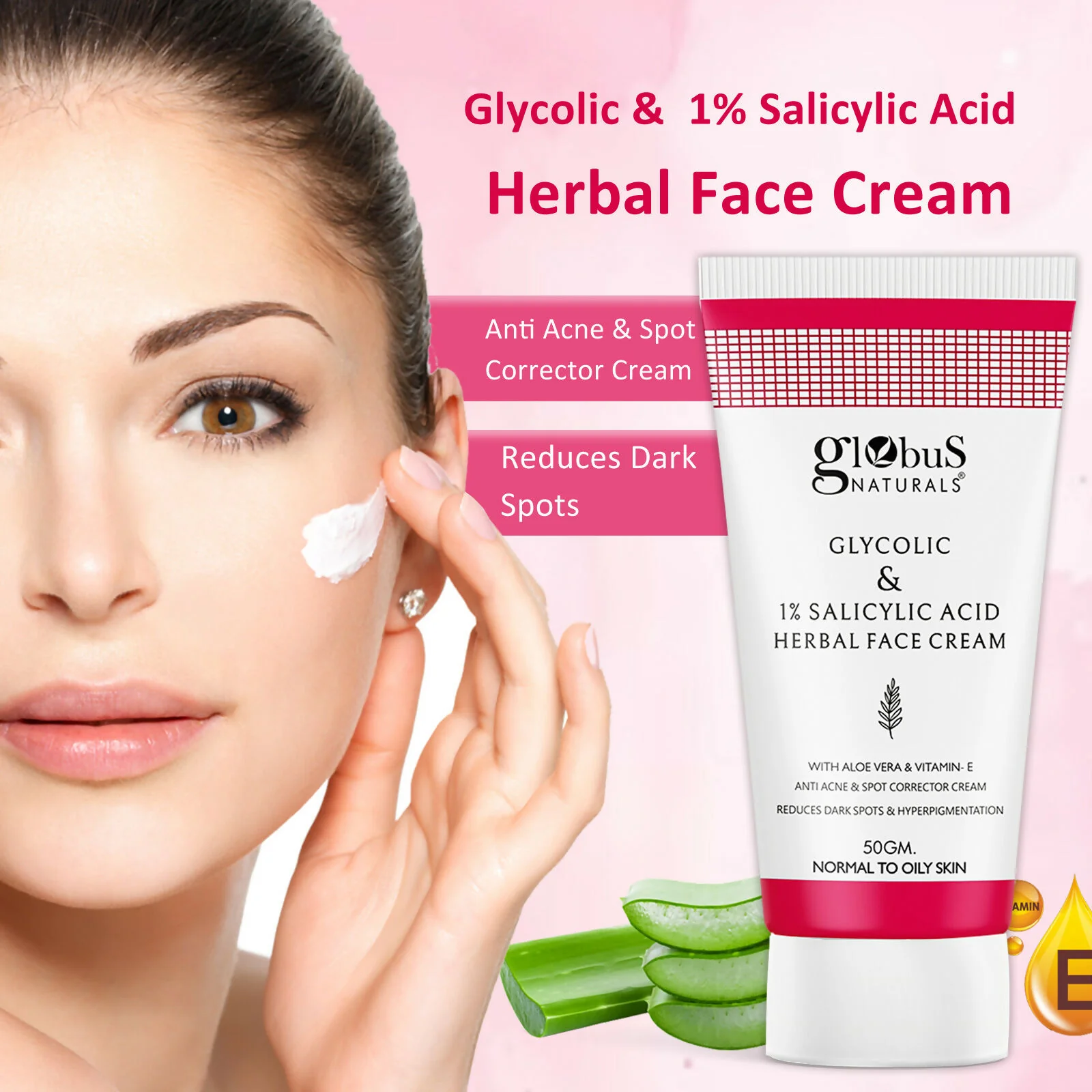 Globus Naturals Glycolic & 1% Salicylic Acid Herbal Anti Acne Face Cream - Image 4