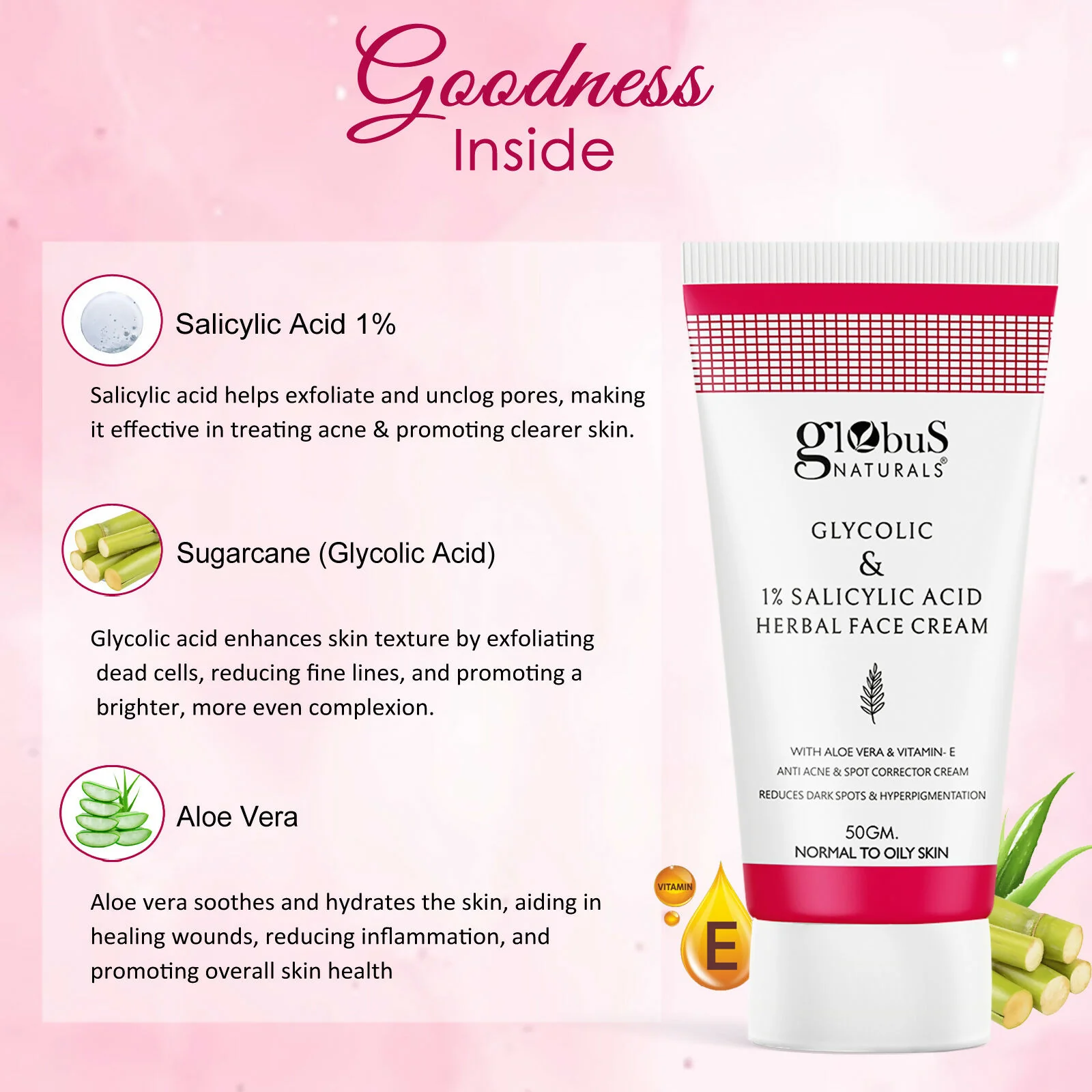 Globus Naturals Glycolic & 1% Salicylic Acid Herbal Anti Acne Face Cream - Image 7