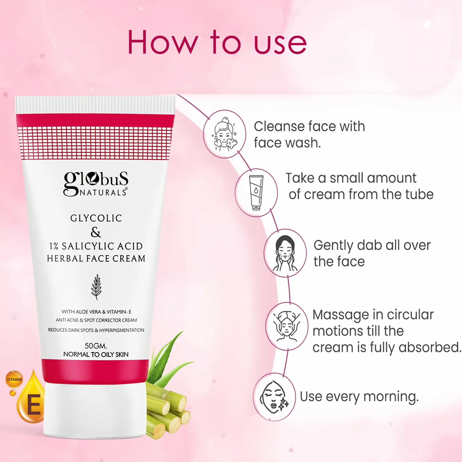 Globus Naturals Glycolic & 1% Salicylic Acid Herbal Anti Acne Face Cream - Image 8