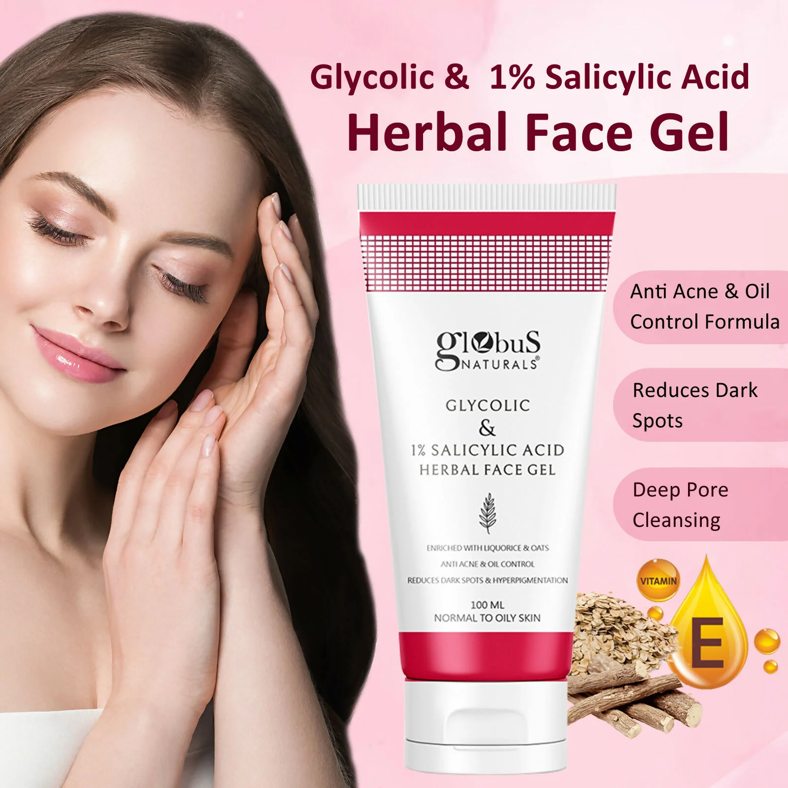 Globus Naturals Glycolic & 1% Salicylic Acid Herbal Anti Acne Face Gel - Image 3