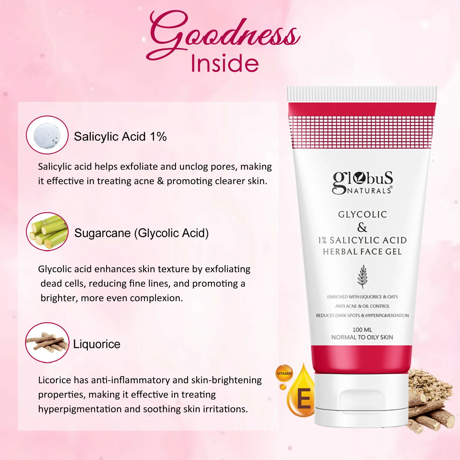 Globus Naturals Glycolic & 1% Salicylic Acid Herbal Anti Acne Face Gel - Image 5