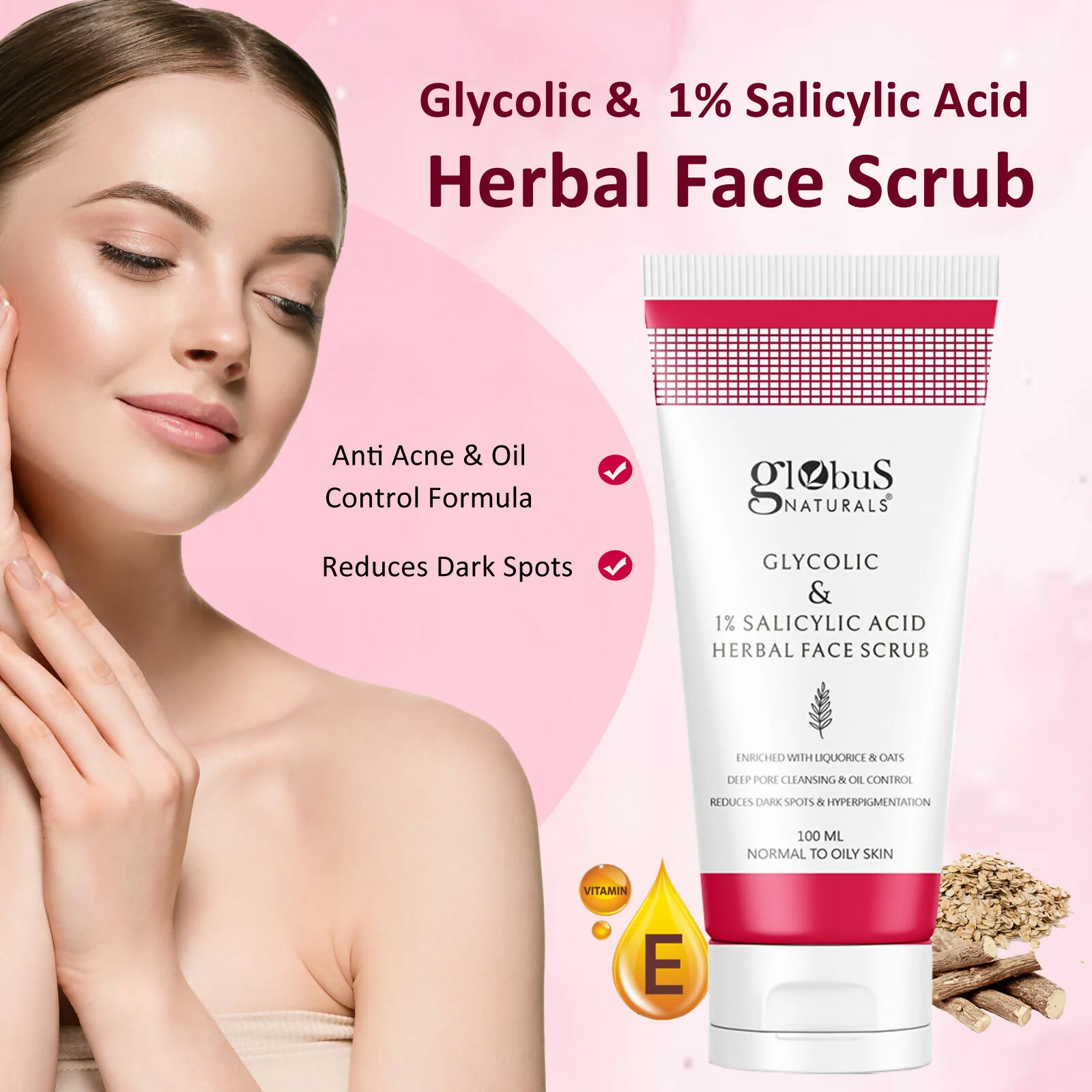 Globus Naturals Glycolic & 1% Salicylic Acid Herbal Anti Acne Face Scrub - Image 3