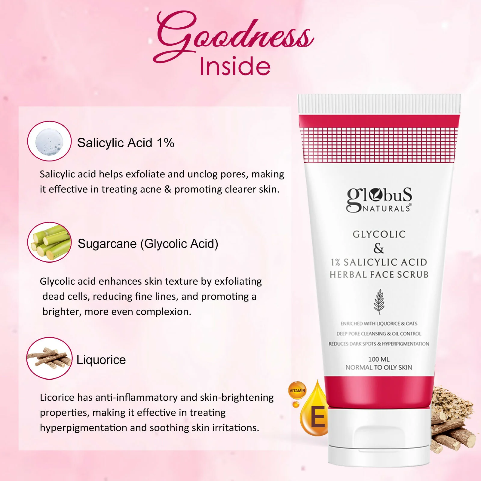 Globus Naturals Glycolic & 1% Salicylic Acid Herbal Anti Acne Face Scrub - Image 5