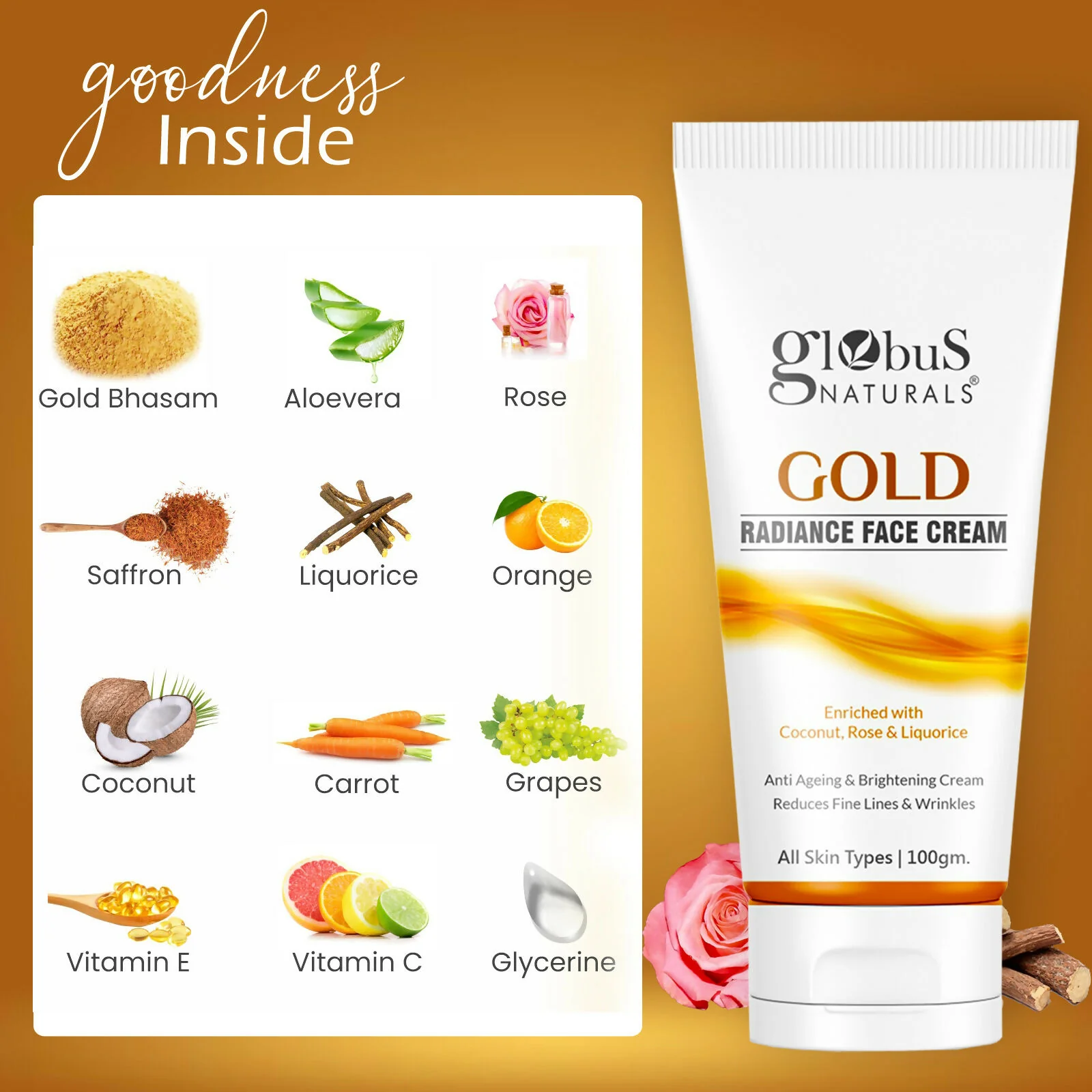 Globus Naturals Gold Radiance Anti Ageing & Brightening Face Cream - Image 5