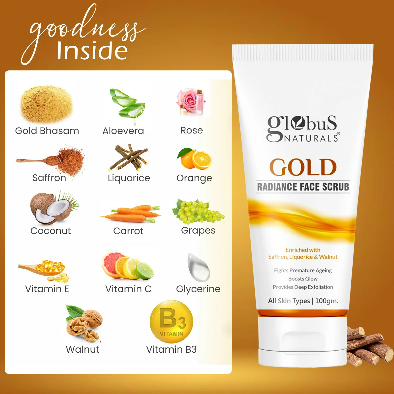 Globus Naturals Gold Radiance Anti Ageing & Brightening Face Scrub - Image 6